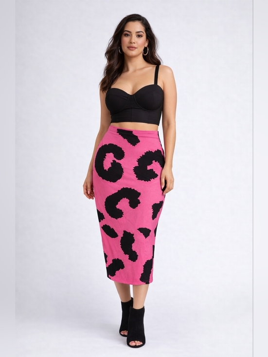 SHEIN Dresses & Skirts - Pink & Black Leopard Print Midi Skirt | Bodycon High Waist